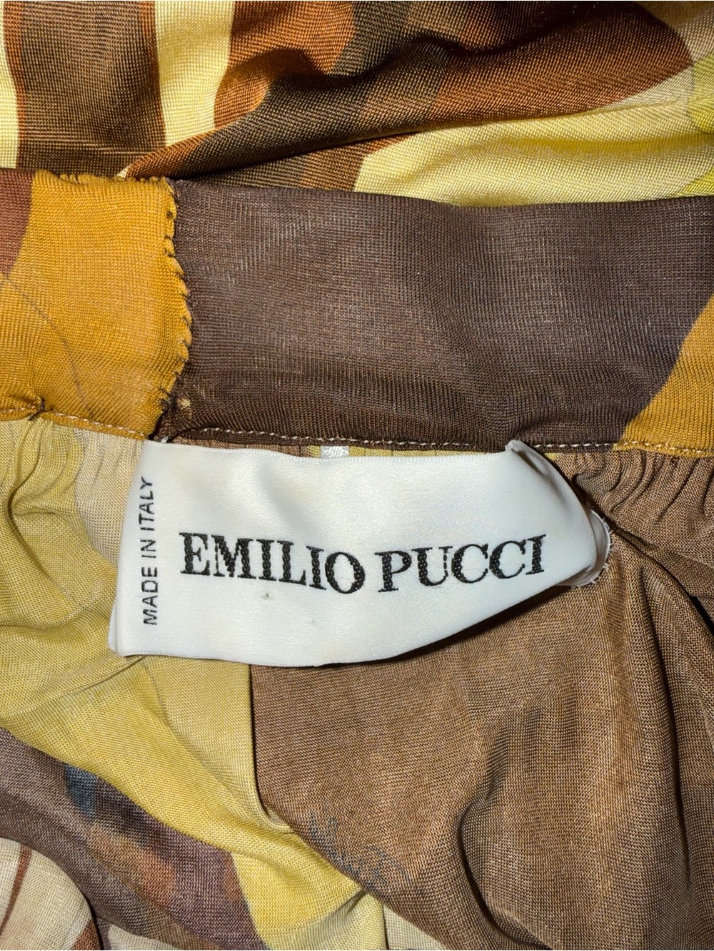 EMILIO PUCCI Brown Yellow Geometric Crossover Strapless Flowy Maxi 44 US 10 Y2K - Picture 13 of 16